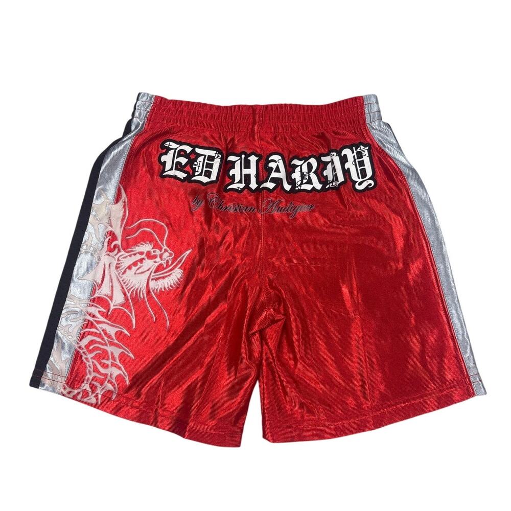 NEW Ed Hardy Basketball Short Boys 5/6 Red Tattoo Eagle Dagger Y2K Athletic Mesh